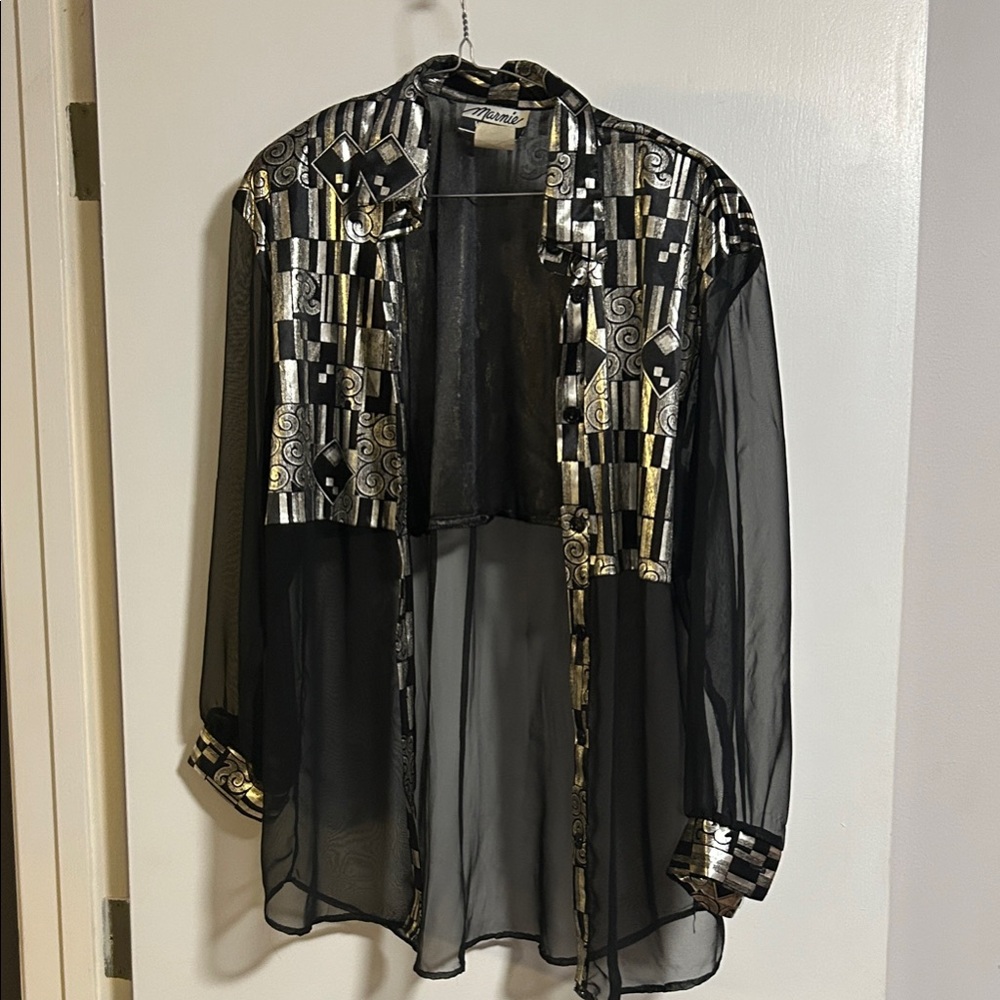 Elegant Sheer Black and Gold Blouse